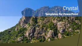  Presentation with fly - Presentation theme featuring drone fly over hong kong lion rock mountain background and a teal colored foreground