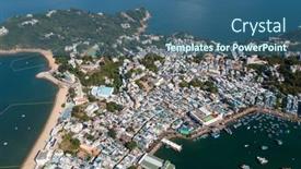  Presentation with hong kong - Presentation design consisting of drone-fly-over-hong-kong background and a ocean colored foreground