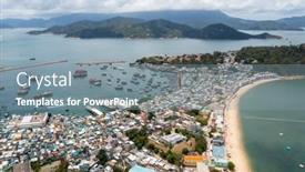  Presentation with hong kong - PPT layouts having drone-fly-over-hong-kong background and a gray colored foreground