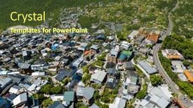  Presentation with taiwan - PPT theme having drone-fly-over-jiufen-village background and a tawny brown colored foreground