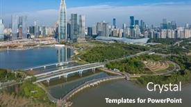  Presentation with drone - Presentation design with drone-fly-over-shenzhen-city background and a tawny brown colored foreground
