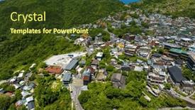  Presentation with fly - PPT theme enhanced with drone-fly-over-taiwan-jiufen background and a tawny brown colored foreground