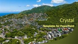 Presentation with taiwan - Presentation theme consisting of drone-fly-over-taiwan-jiufen background and a tawny brown colored foreground