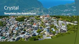  Presentation with taiwan - Presentation theme featuring drone-fly-over-taiwan-jiufen background and a teal colored foreground