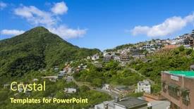  Presentation with taiwan - PPT theme with drone-fly-over-taiwan-jiufen background and a tawny brown colored foreground
