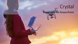  Presentation with drone technology - Slides enhanced with drone flying at sunset background and a light blue colored foreground