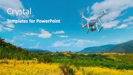  Presentation with drone technology - PPT layouts with drone-flying-over-mountains-new background and a teal colored foreground
