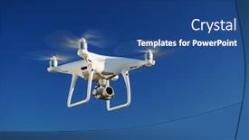  Presentation with drone - PPT theme enhanced with drone-flying-over-the-blue background and a ocean colored foreground