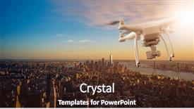  Presentation with drone technology delivery flying - Cool new slide deck with drone flying over the city backdrop and a tawny brown colored foreground