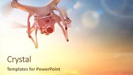  Presentation with drone technology - PPT theme featuring drone in the sunset sky background and a white colored foreground