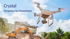  Presentation with drone technology - Audience pleasing slide set consisting of drone inspecting construction demolition site backdrop and a sky blue colored foreground