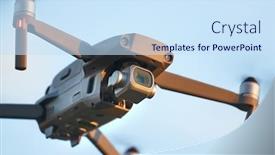  Presentation with drone - Presentation theme featuring drone-midflight-closeup-outdoor-flying background and a sky blue colored foreground