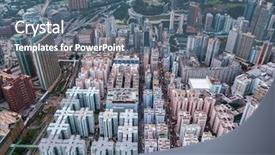  Presentation with global transportation - Theme having drone of a hongkong global background and a ocean colored foreground