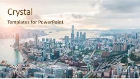  Presentation with china infrastructure - PPT theme consisting of drone of a hongkong global background and a cream colored foreground