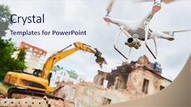  Presentation with building construction - Presentation design consisting of drone operated by construction worker background and a  colored foreground
