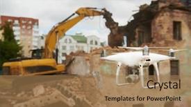  Presentation with building construction water supply - Amazing PPT theme having drone operated by construction worker backdrop and a coral colored foreground