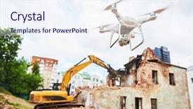  Presentation with building construction - Slide set consisting of drone operated by construction worker background and a sky blue colored foreground