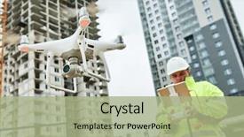  Presentation with building construction - Audience pleasing slide deck consisting of drone operated by construction worker backdrop and a mint green colored foreground