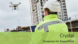  Presentation with drone - PPT layouts consisting of drone operated by construction worker background and a yellow colored foreground