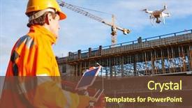  Presentation with building construction - Amazing PPT layouts having drone operated by construction worker backdrop and a tawny brown colored foreground
