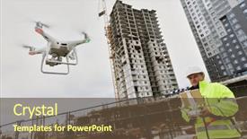  Presentation with building construction - Beautiful presentation theme featuring drone operated by construction worker backdrop and a tawny brown colored foreground