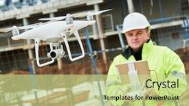  Presentation with drone technology - Slides having drone operated by construction worker background and a mint green colored foreground