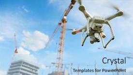  Presentation with video surveillance - PPT theme featuring drone over construction site video background and a light blue colored foreground