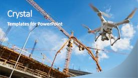  Presentation with video surveillance - PPT theme with drone over construction site video background and a teal colored foreground