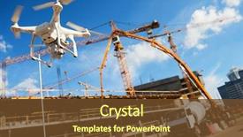  Presentation with video surveillance - PPT theme featuring drone over construction site video background and a tawny brown colored foreground