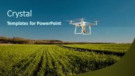  Presentation with drone - PPT theme with drone-quad-copter-on-green background and a ocean colored foreground