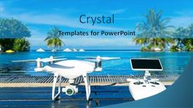  Presentation with camera drone - PPT theme with drone-quad-copter-with-high background and a teal colored foreground