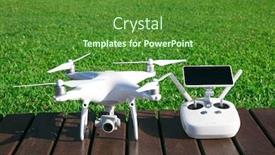  Presentation with camera drone - Slide deck having drone-quad-copter-with-high background and a tawny brown colored foreground