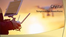  Presentation with drone technology - PPT theme with drone quadcopter flying at sunset background and a coral colored foreground