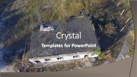  Presentation with drone military - Slide set enhanced with drone quadrocopter explores an abandoned totally marauded and vandalised soviet military base near chernobyl area background and a dark gray colored foreground