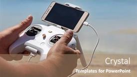 Presentation with controller - Presentation design featuring drone-remote-controller-in-man background and a coral colored foreground