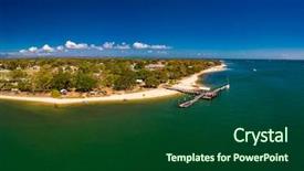  Presentation with queensland - Audience pleasing slide deck consisting of drone view of bongaree jetty backdrop and a forest green colored foreground
