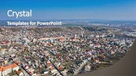  Presentation with transylvania - PPT theme having drone view of small town background and a teal colored foreground