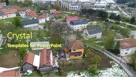  Presentation with drone - Presentation theme featuring drone-view-og-houses background and a tawny brown colored foreground