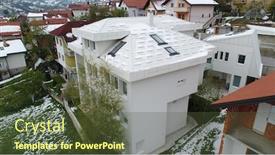  Presentation with drone - Cool new slide set with drone-view-og-houses backdrop and a tawny brown colored foreground