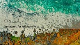  Presentation with rocky shore - Slide set enhanced with drone-view-over-azure-ocean background and a light gray colored foreground