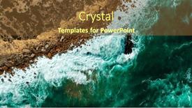  Presentation with rocky shore - Presentation design having drone-view-over-sea-water background and a tawny brown colored foreground