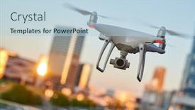  Presentation with camera drone - Cool new presentation design with drone-with-digital-camera-flying backdrop and a light blue colored foreground