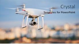  Presentation with city street - Cool new slide deck with drone-with-digital-camera-flying backdrop and a light blue colored foreground