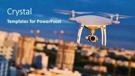  Presentation with camera drone - Amazing presentation having drone-with-digital-camera-flying backdrop and a ocean colored foreground