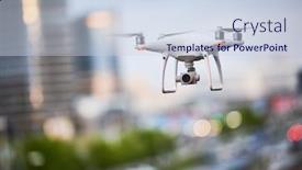  Presentation with camera drone - Presentation design consisting of drone-with-digital-camera-flying background and a sky blue colored foreground