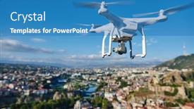  Presentation with camera drone - Beautiful slides featuring drone-with-digital-camera-hovering backdrop and a teal colored foreground