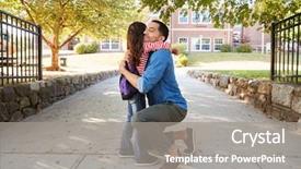  Presentation with school gate - PPT theme having drop - father dropping off daughter background and a gray colored foreground