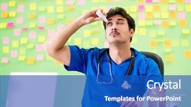  Presentation with reminders - PPT theme having young doctor with many reminders background and a  colored foreground