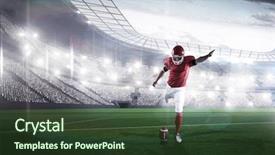  Presentation with american football - Colorful presentation design enhanced with dropped parts - american football player kicking football backdrop and a tawny brown colored foreground
