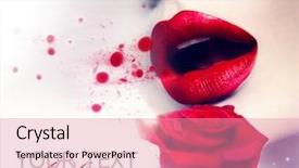  Presentation with girl design - PPT theme featuring dropped parts - beautiful red lips and rose background and a coral colored foreground